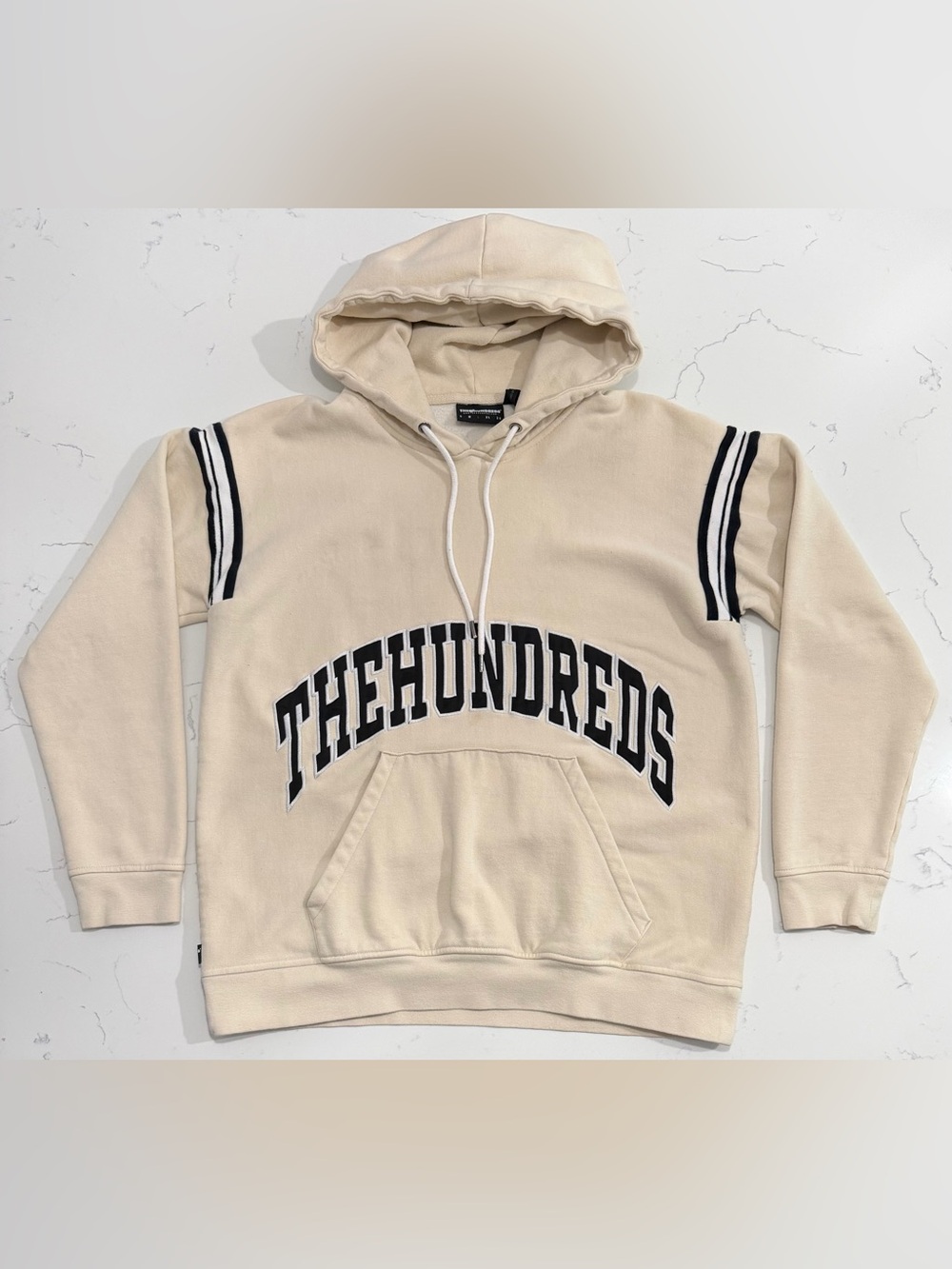 The Hundreds Hoodie Mens Large Cream Pullover Logo Embroidered Streetwear - Picture 1 of 9